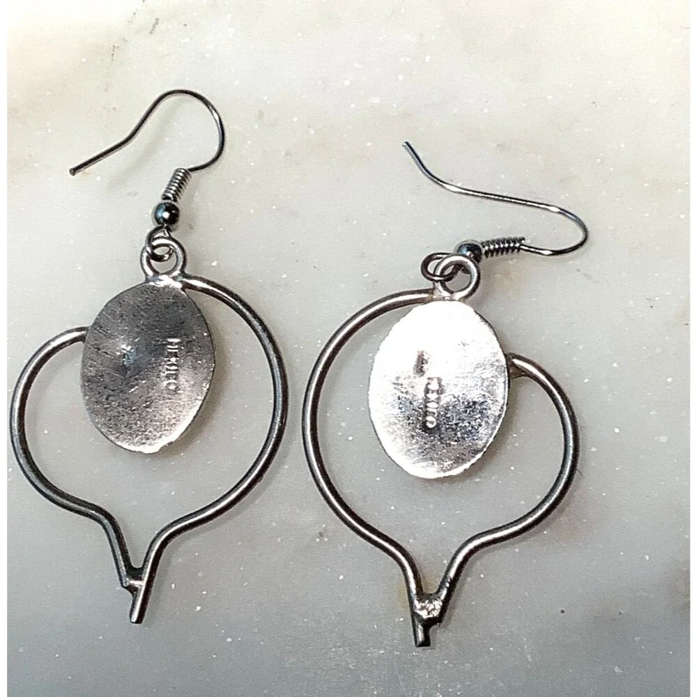 Vintage Earrings Mexico Sterling Silver Lab Blue Fire Opal 925 Dangle MCM Signed
